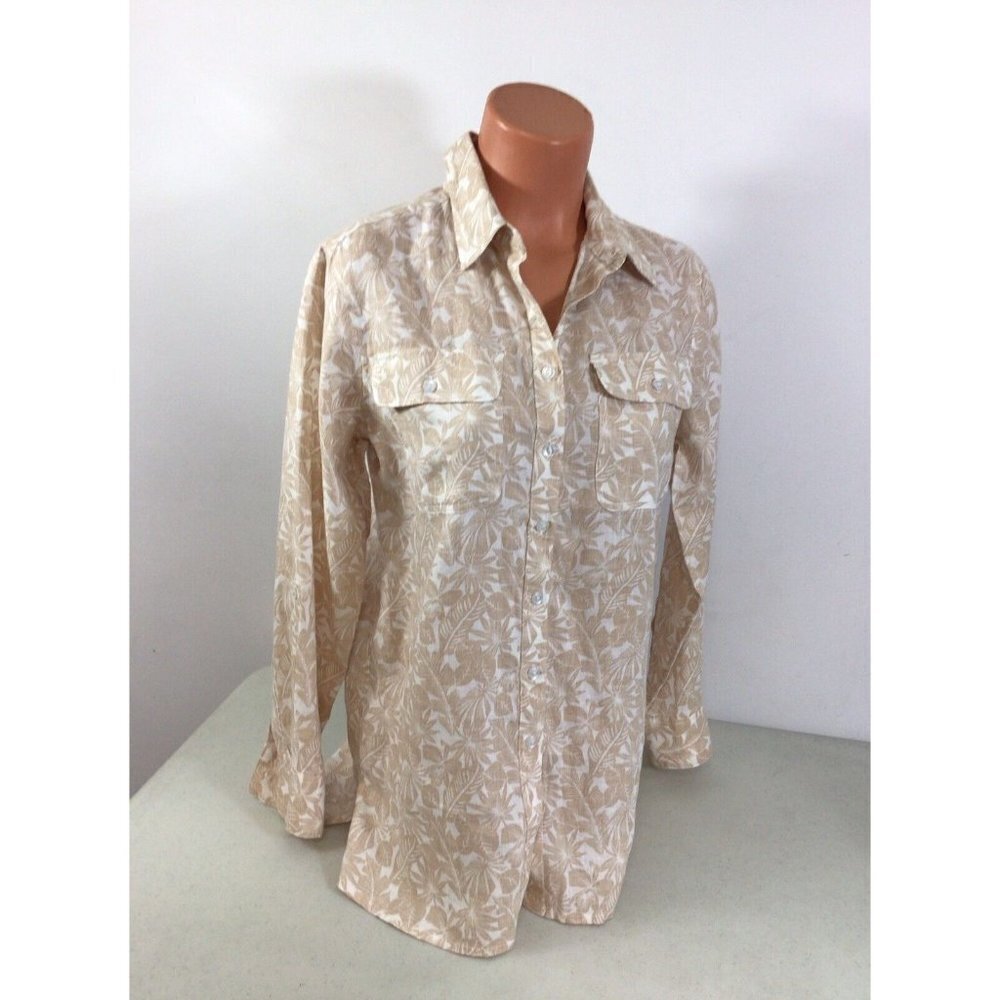 Lands End Floral Linen Shirt Womens Small